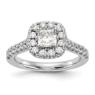 Exclusive 14K White Gold Halo Engagement Ring - 1/2 Carat Cushion, 3/4 Carat Total Weight