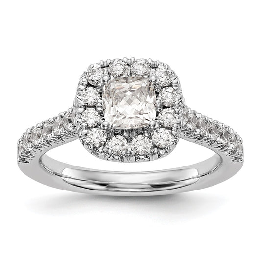 Exclusive 14K White Gold Halo Engagement Ring - 1/2 Carat Cushion, 3/4 Carat Total Weight
