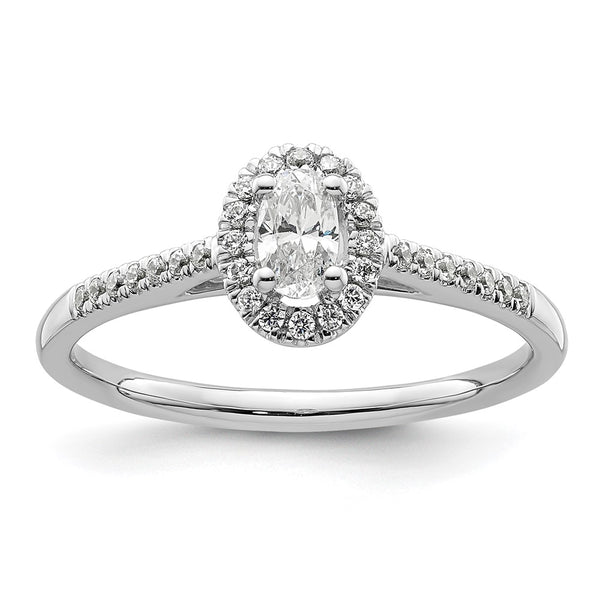 Exclusive 14K White Gold Halo Semi-Mount Engagement Ring - 1/4 Carat Oval & Diamond Accents