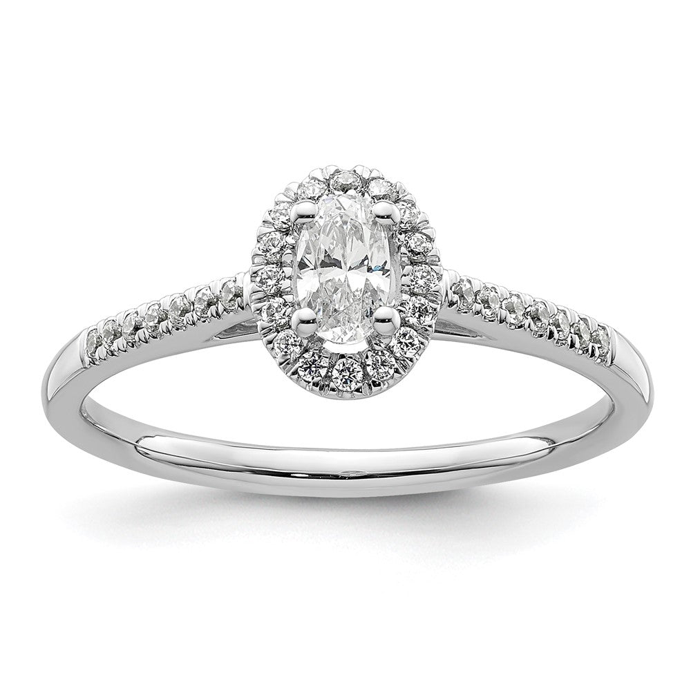Exclusive 14K White Gold Halo Semi-Mount Engagement Ring - 1/4 Carat Oval & Diamond Accents