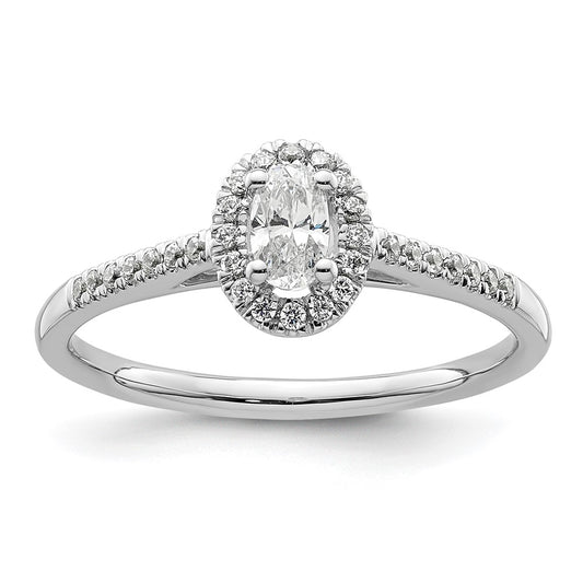 Exclusive 14K White Gold Halo Semi-Mount Engagement Ring - 1/4 Carat Oval & Diamond Accents