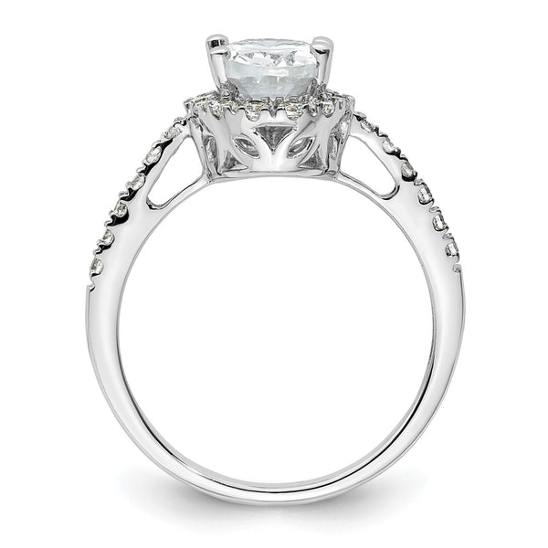 14K White Gold Halo Engagement Ring - 1.5 Carat Oval Diamond Accents