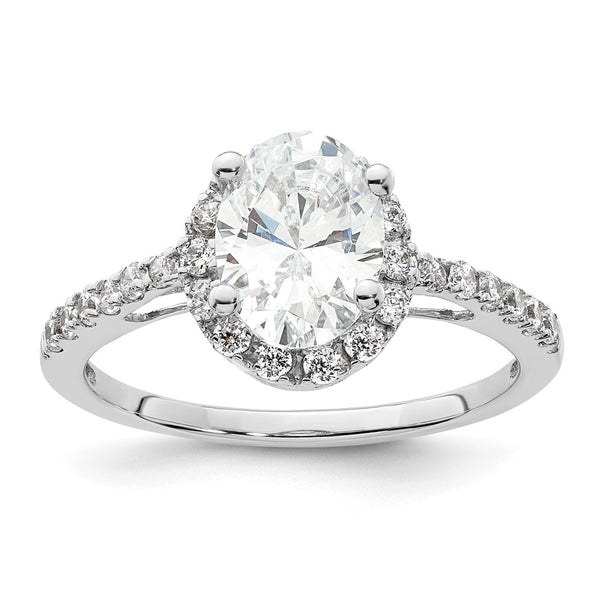 14K White Gold Halo Engagement Ring - 1.5 Carat Oval Diamond Accents