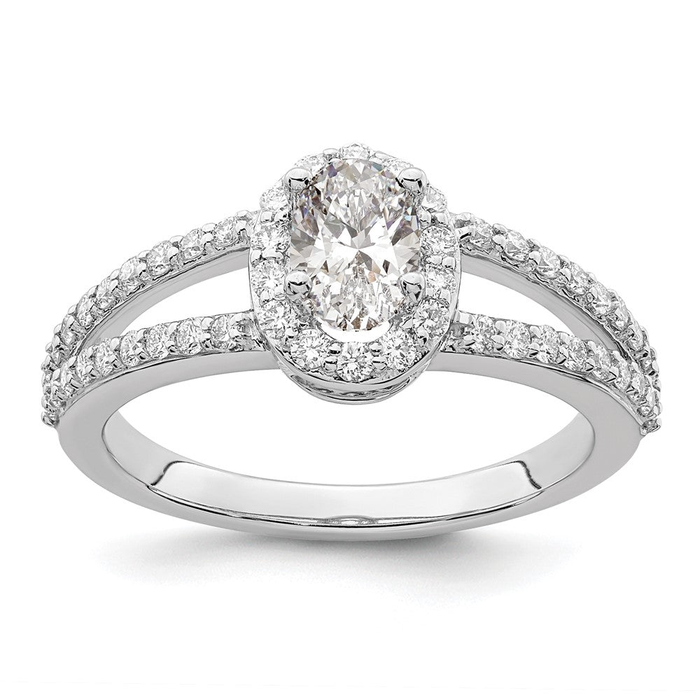Exclusive 14K White Gold Halo Semi-Mount Engagement Ring for 1/2 Carat Oval