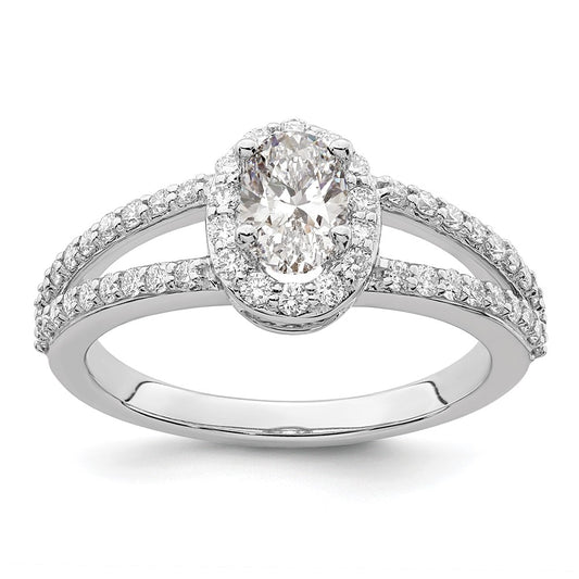 Exclusive 14K White Gold Halo Semi-Mount Engagement Ring for 1/2 Carat Oval