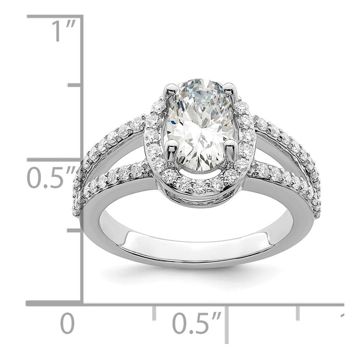 High-Quality 14K White Gold Halo Engagement Ring for 2 Carat Oval Center-7
