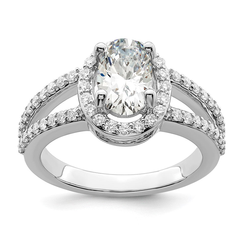 High-Quality 14K White Gold Halo Engagement Ring for 2 Carat Oval Center