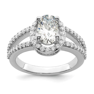 High-Quality 14K White Gold Halo Engagement Ring for 2 Carat Oval Center