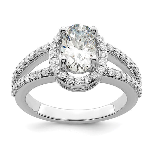 High-Quality 14K White Gold Halo Engagement Ring for 2 Carat Oval Center