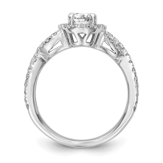 Exclusive 14K White Gold Halo Twist Engagement Ring for 1 Carat Oval Center
