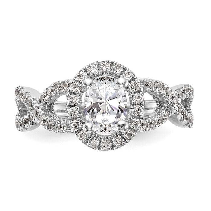 Exclusive 14K White Gold Halo Twist Engagement Ring for 1 Carat Oval Center-4