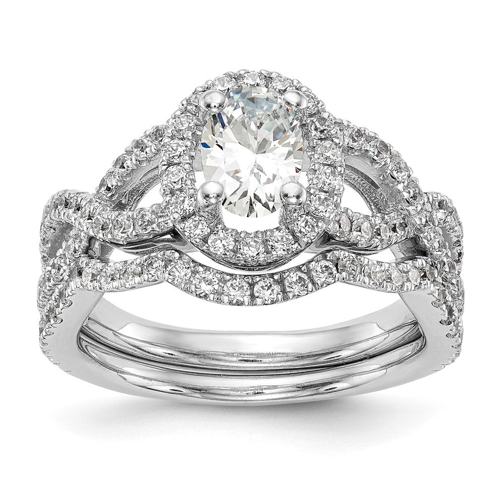 Exclusive 14K White Gold Halo Twist Engagement Ring for 1 Carat Oval Center