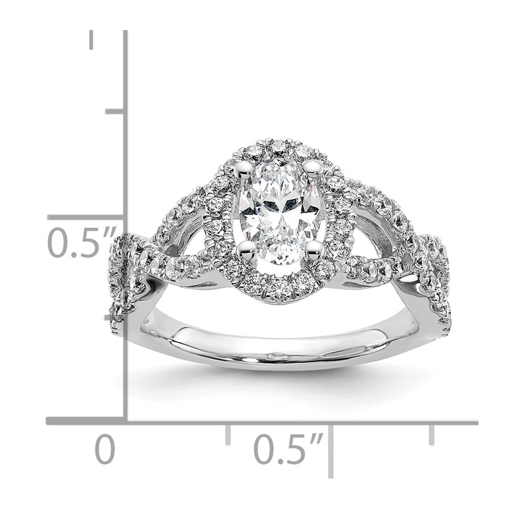 Exclusive 14K White Gold Halo Twist Engagement Ring for 1 Carat Oval Center