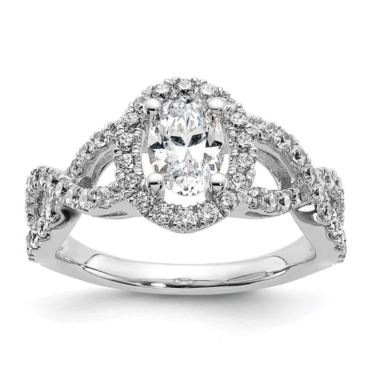 Exclusive 14K White Gold Halo Twist Engagement Ring for 1 Carat Oval Center