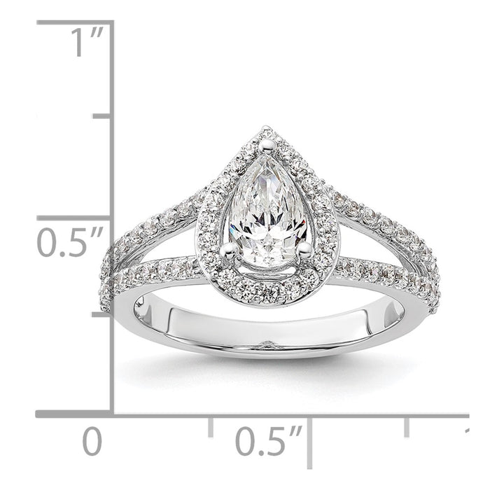 High-Quality 14K White Gold Halo Engagement Ring Semi-Mount, 5/8 ct Diamonds - Affordable Luxury for 1 Carat Pear Stone-8