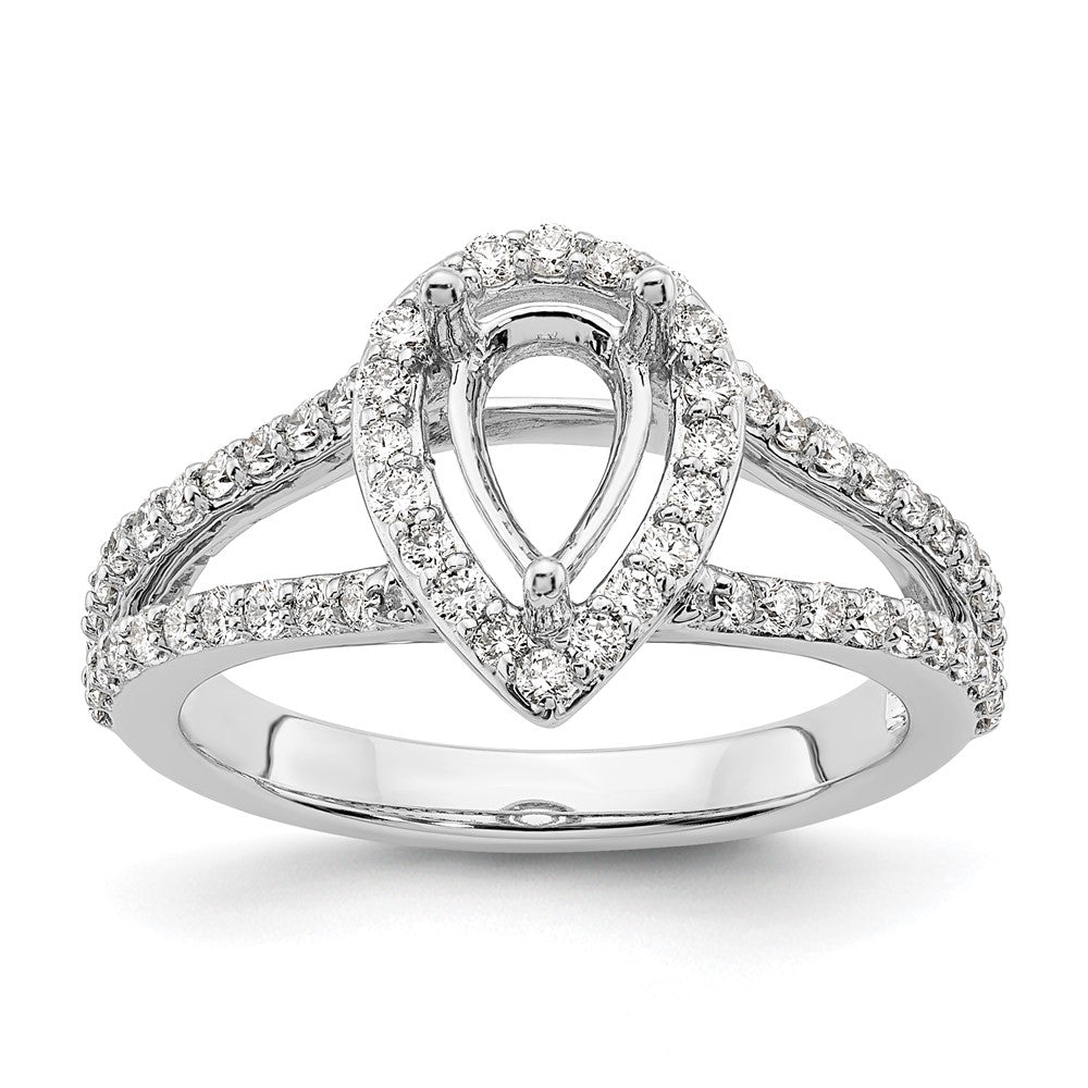 High-Quality 14K White Gold Halo Engagement Ring Semi-Mount, 5/8 ct Diamonds - Affordable Luxury for 1 Carat Pear Stone