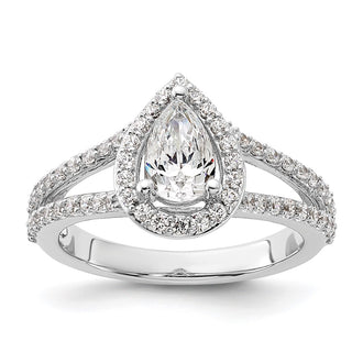 High-Quality 14K White Gold Halo Engagement Ring Semi-Mount, 5/8 ct Diamonds - Affordable Luxury for 1 Carat Pear Stone