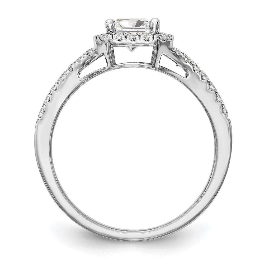 Exclusive 14K White Gold Semi-Mount Engagement Ring for 1 Carat Emerald-Cut, Stylish Halo Design with 1/2 Carat Diamond Accents