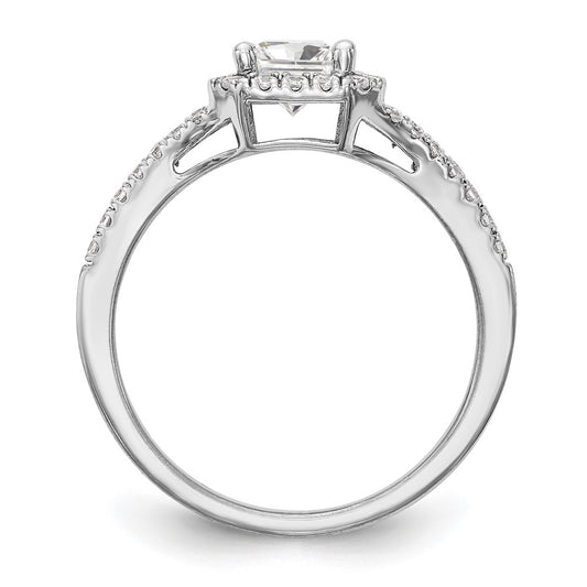 Exclusive 14K White Gold Semi-Mount Engagement Ring for 1 Carat Emerald-Cut, Stylish Halo Design with 1/2 Carat Diamond Accents