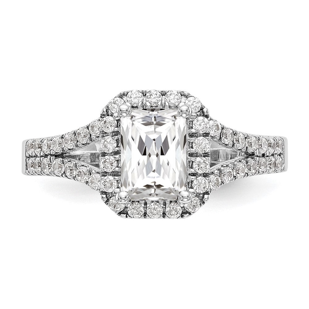 Exclusive 14K White Gold Semi-Mount Engagement Ring for 1 Carat Emerald-Cut, Stylish Halo Design with 1/2 Carat Diamond Accents