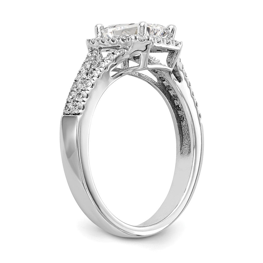 Exclusive 14K White Gold Semi-Mount Engagement Ring for 1 Carat Emerald-Cut, Stylish Halo Design with 1/2 Carat Diamond Accents