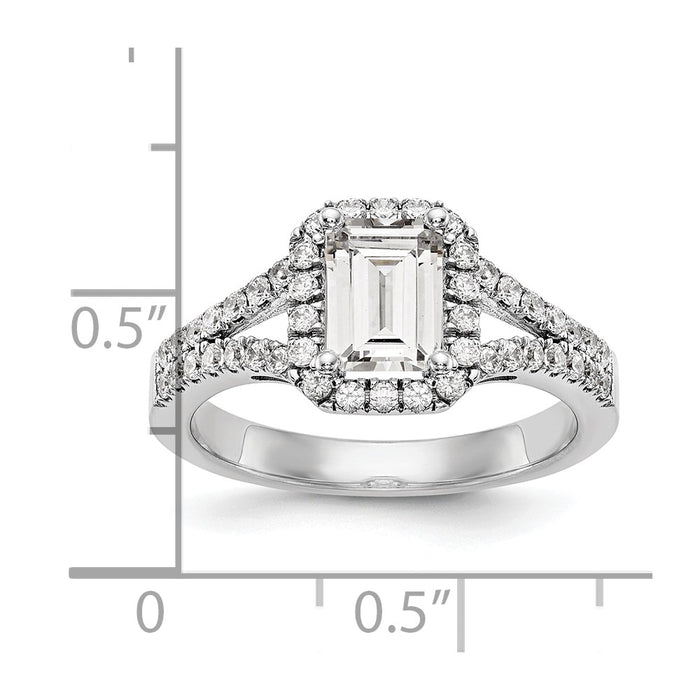 Exclusive 14K White Gold Semi-Mount Engagement Ring for 1 Carat Emerald-Cut, Stylish Halo Design with 1/2 Carat Diamond Accents-8