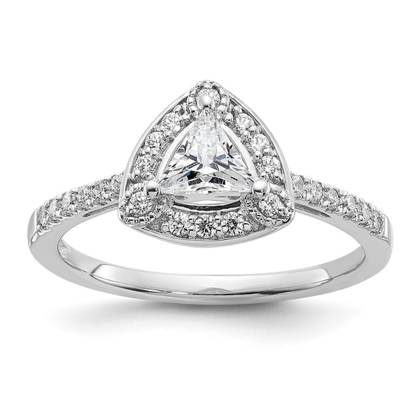 14K White Gold Halo Engagement Ring for 1/2 Carat Trillion Stone