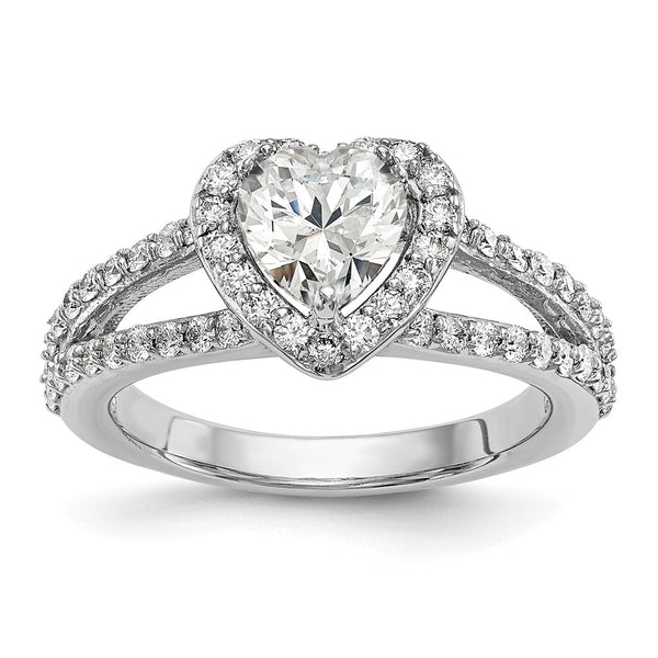 14K White Gold Halo Engagement Ring, 1 Carat Heart Center