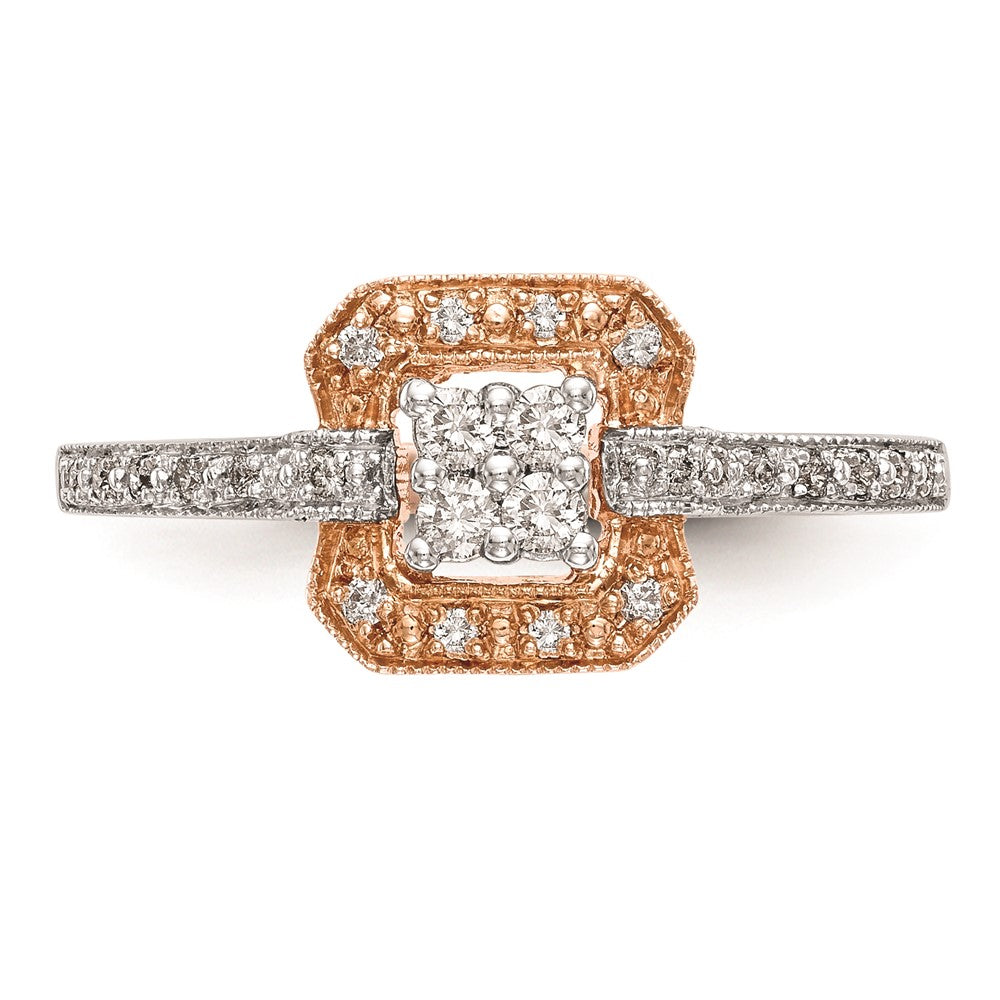 Buy 14K Rose Gold Square Cluster Engagement Ring with 1/5 Carat Diamonds - Stylish Value!