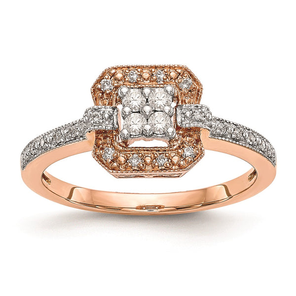 Buy 14K Rose Gold Square Cluster Engagement Ring with 1/5 Carat Diamonds - Stylish Value!