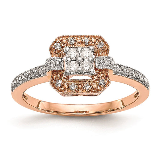 Buy 14K Rose Gold Square Cluster Engagement Ring with 1/5 Carat Diamonds - Stylish Value!