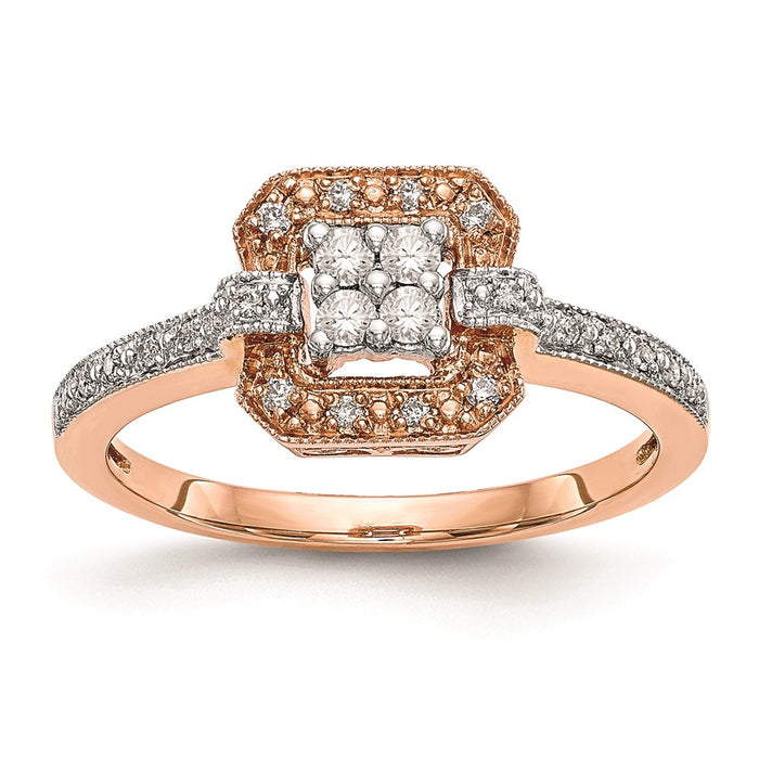 Buy 14K Rose Gold Square Cluster Engagement Ring with 1/5 Carat Diamonds - Stylish Value!-1