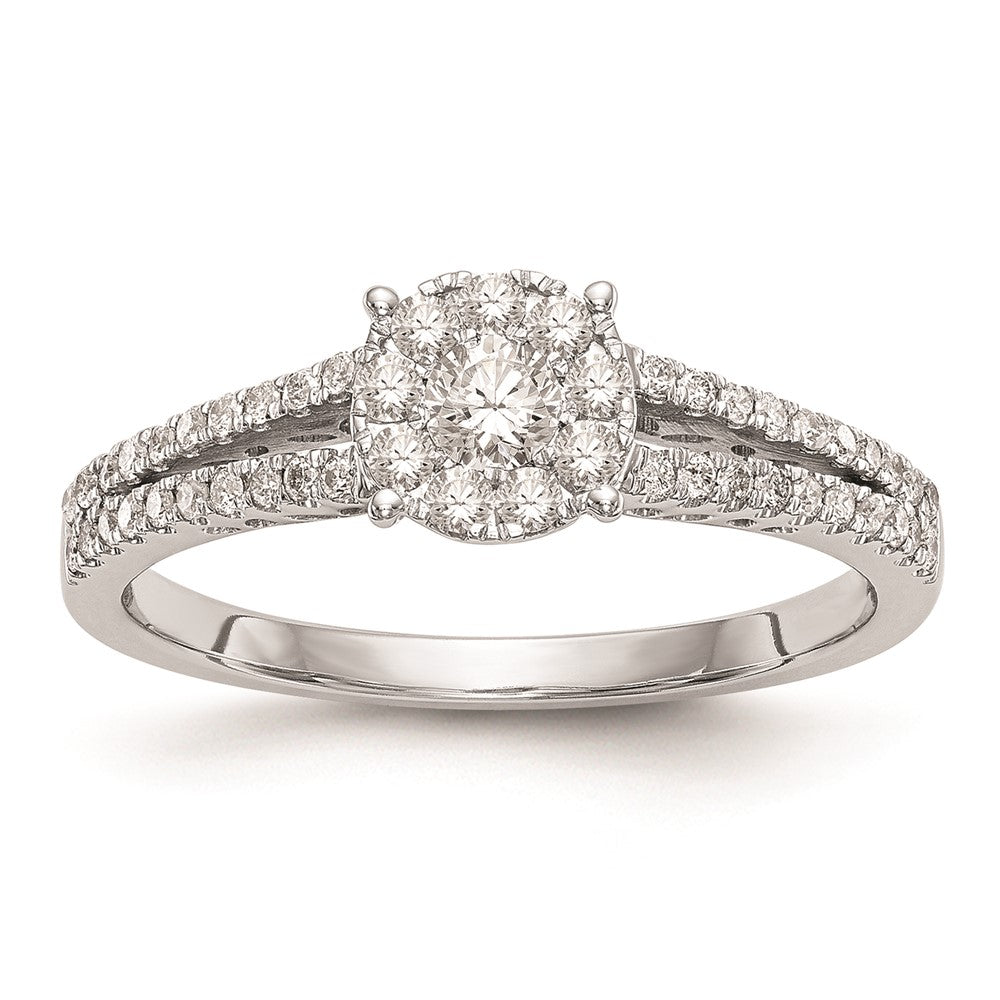 Buy Stylish 14K White Gold 1/2 Carat Diamond Halo Cluster Engagement Ring