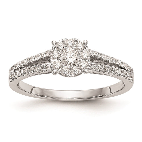 14K White Gold 1/2 Carat Diamond Halo Cluster Engagement Ring