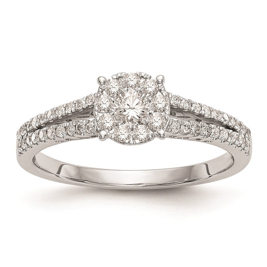 Buy Stylish 14K White Gold 1/2 Carat Diamond Halo Cluster Engagement Ring