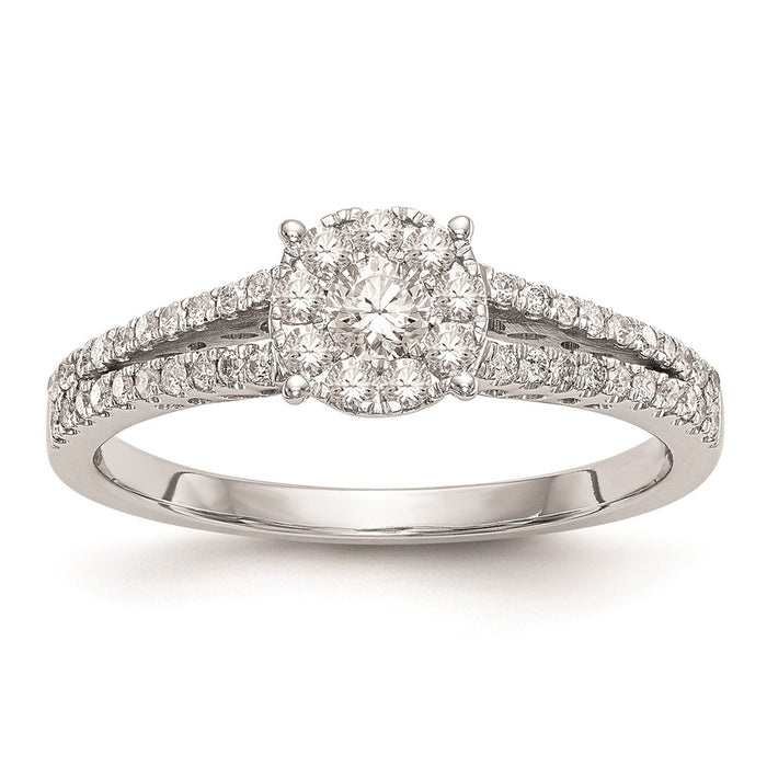 Buy Stylish 14K White Gold 1/2 Carat Diamond Halo Cluster Engagement Ring-1