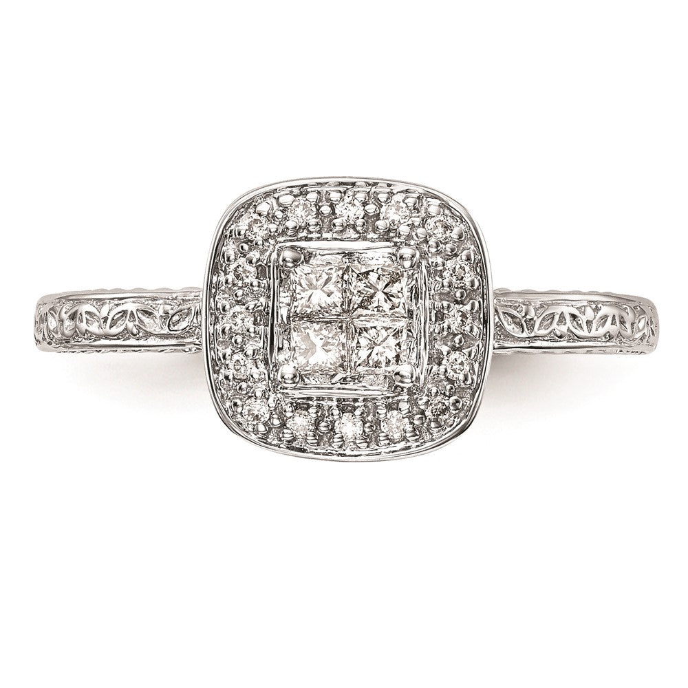 Buy Exclusive 14K White Gold Square Halo Cluster Engagement Ring - 1/5 Carat Diamonds at Affordable Price