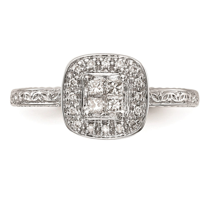 Buy Exclusive 14K White Gold Square Halo Cluster Engagement Ring - 1/5 Carat Diamonds at Affordable Price-4