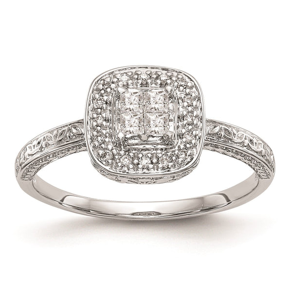Buy Exclusive 14K White Gold Square Halo Cluster Engagement Ring - 1/5 Carat Diamonds at Affordable Price