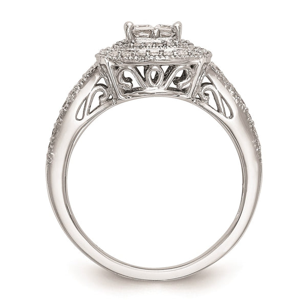 14K White Gold Halo Cluster Engagement Ring, 5/8 Carat Diamonds