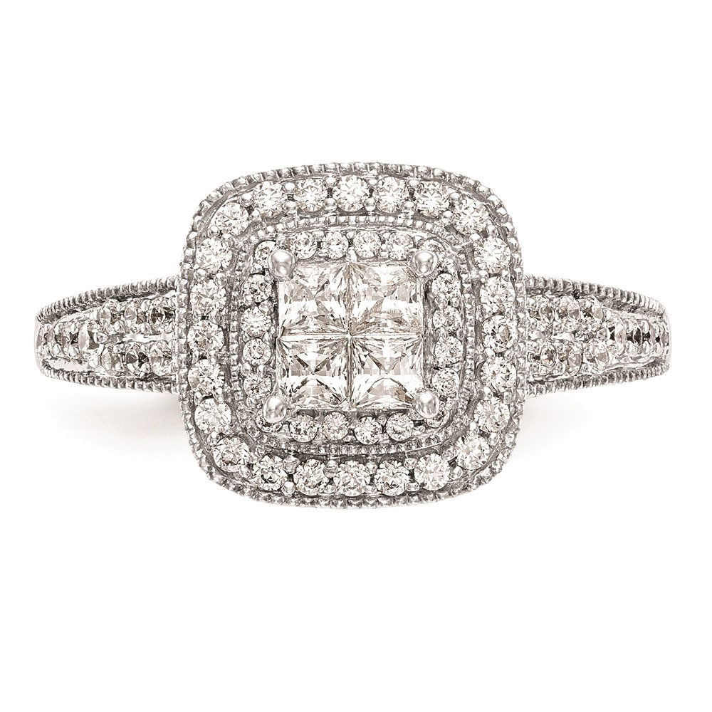 High-Quality 14K White Gold Halo Cluster Engagement Ring, 5/8 Carat Diamonds - Affordable Luxury!