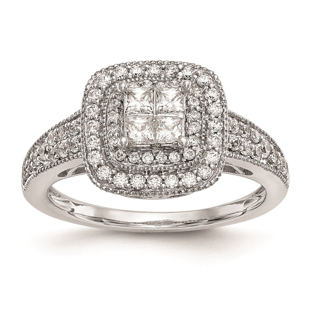 High-Quality 14K White Gold Halo Cluster Engagement Ring, 5/8 Carat Diamonds - Affordable Luxury!