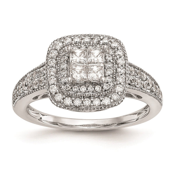 14K White Gold Halo Cluster Engagement Ring, 5/8 Carat Diamonds