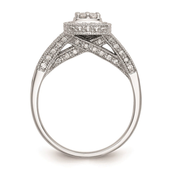 14K White Gold Square Halo Engagement Ring with 1/2 Carat Diamonds