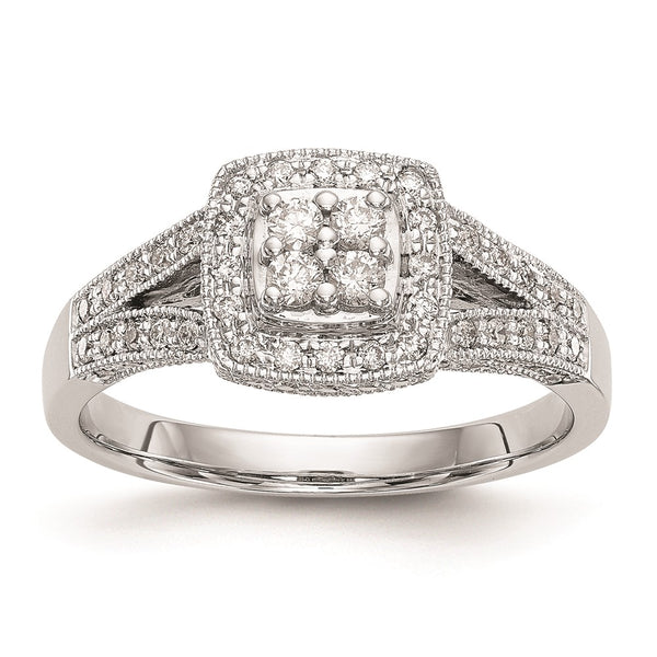 14K White Gold Square Halo Engagement Ring with 1/2 Carat Diamonds