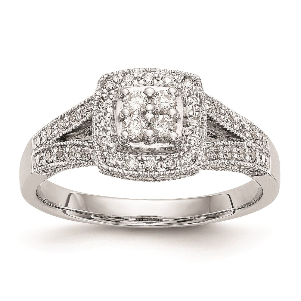 Buy Exclusive 14K White Gold Square Halo Engagement Ring with 1/2 Carat Diamonds