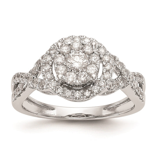 High-quality 14K White Gold 3/4 Carat Diamond Halo Engagement Ring - Stylish Value
