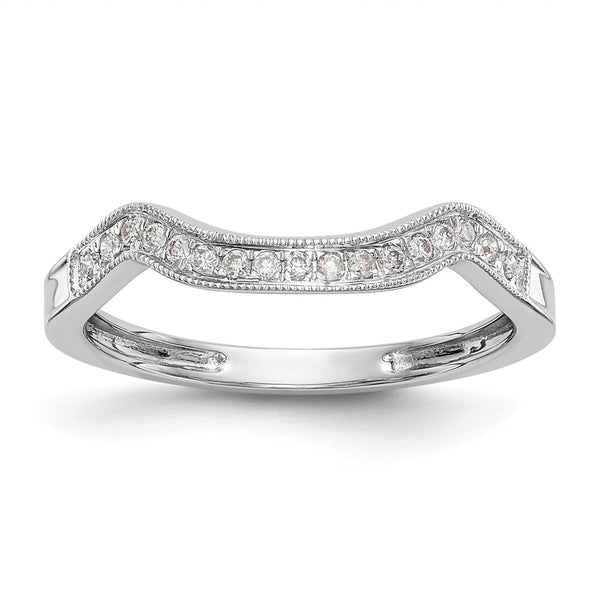 14K White Gold Contoured Wedding Band with 1/10 Carat Diamonds