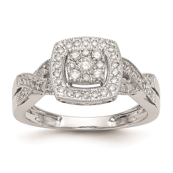 14K White Gold Square Halo Diamond Ring, 3/8 Carat