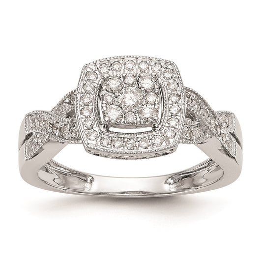 High-Quality 14K White Gold Square Halo Diamond Ring, 3/8 Carat - Stylish Value!